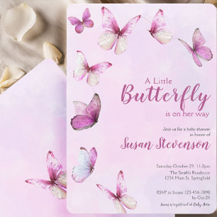 Convite Lindo Rosa Um Chá da Bebê de Borboleta Pequena