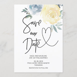 Convite Lindo Salve Nossa Data Azul Creme Floral Casamento