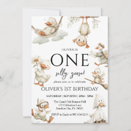 Convite lindo Silly Goose ,Um Silly Goose 1º Aniversário