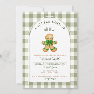 Convite Lindo Um biscoito baby shower xadrez verde