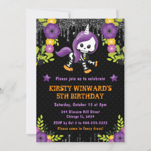 Convite Lindo Unicórnio Floral Aniversário de Halloween