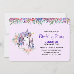 Convite Lindo Unicórnio Mãe & Bebê Aquarela Aniversário