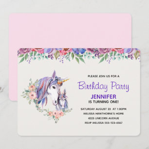 Convite Lindo Unicórnio Mãe & Bebê Aquarela Aniversário