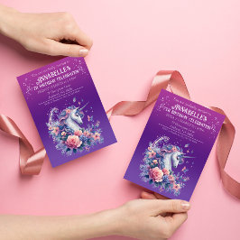 Convite Lindo Unicórnio Rosa Roxo Ombre Aniversário de Men