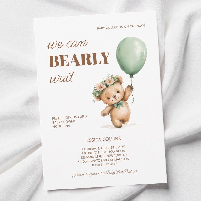 Convite Lindo Urso de Pelúcia Podemos Mal Esperar Chuvada  (Cute Cub Teddy Bear We Can Bearly Wait Baby Shower Invitation)