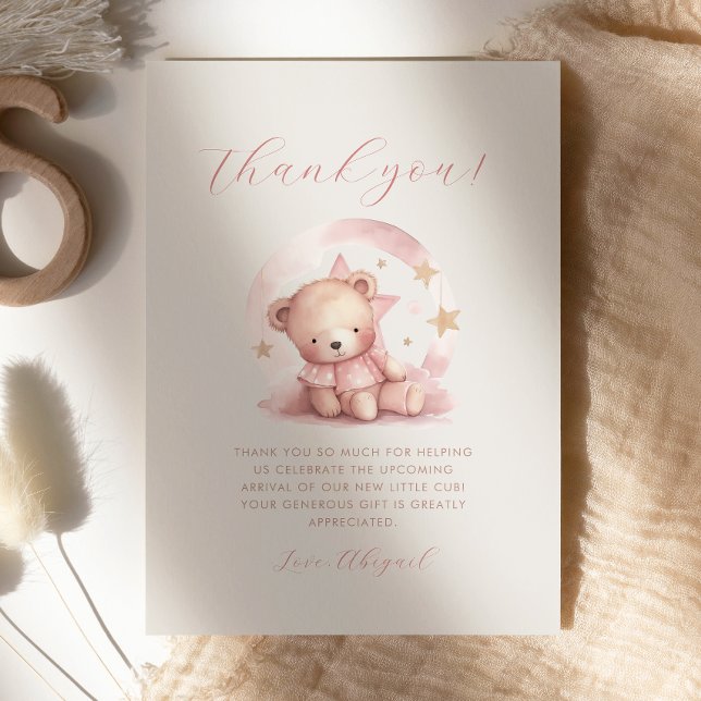 Convite Lindo Urso de Pelúcia Rosa Obrigado no Chá de Bebê (Criador carregado)