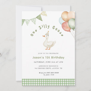 Convite Lindo Verde Sage Um ganso bobo 1º Aniversário