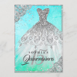 Convite Lindo Vestido de Lace Diamante Brilhante Azul Verd