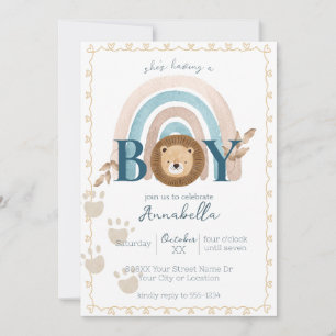 Convite Lindos Boho Bebê Menino Leão Filhote Impressões de