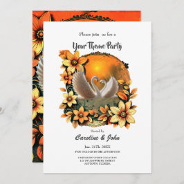 Convite Lindos cisnes apaixonados.