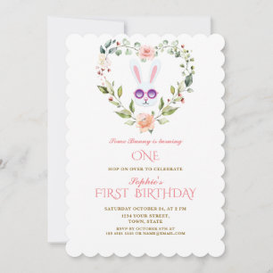 Convite Lindos Coelhinhos Flores Rosadas Coração Aniversár