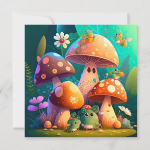 Convite Lindos cogumelos bebês verdes fofos