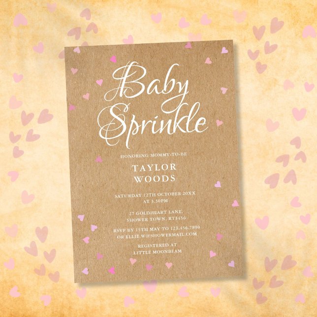 Convite Lindos Corações Rosa Bebê Chuva de Presentes Banho (Pretty Pink Hearts Baby Sprinkle Shower Rustic Invitation)