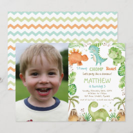 Convite Lindos Dinossauros Greenery Boy Foto de Aniversári