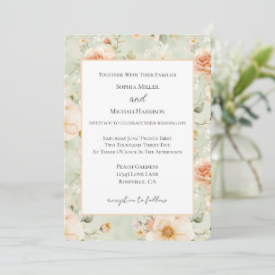 Convite Lindos Flores de Pêssego Menta Casamento