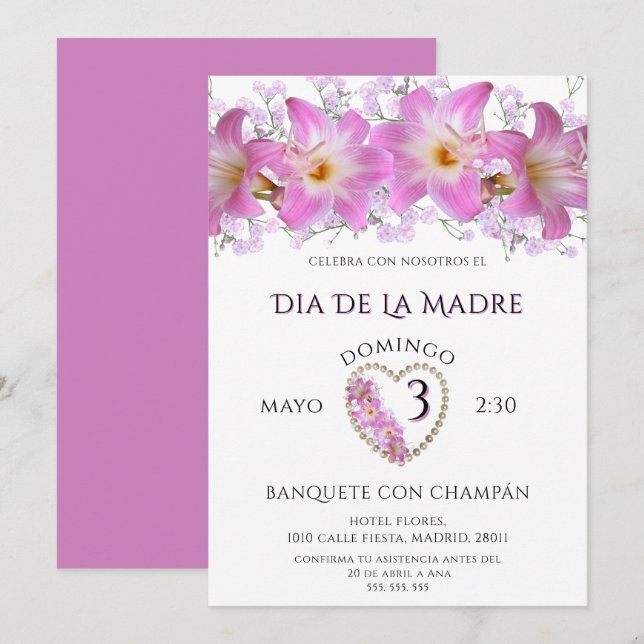 Convite Lindos Lírios para o Dia das Mães (Frente/Verso)
