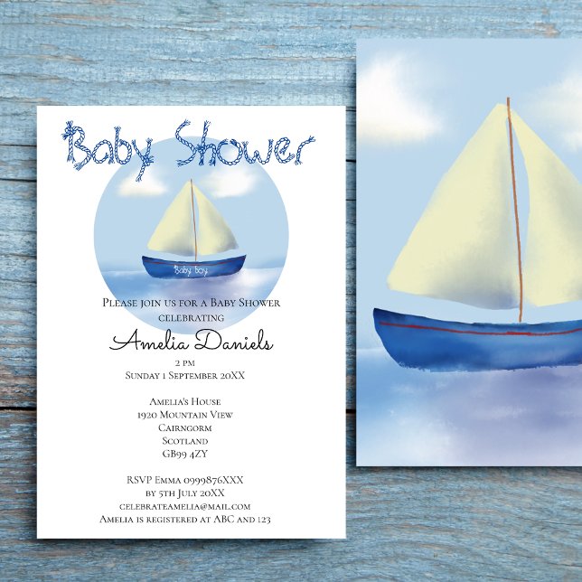 Convite Lindos Meninos do Barquinho Azul Baby Shower (Criador carregado)