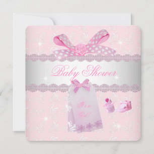 Convite Lindos Patins de Bebê Rosa para Chás de Bebê Menin