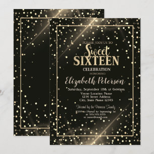 Convite Lindos Pontos Gold, Preto Sweet 16