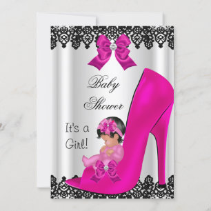 Convite Lindos Sapatos Rosa Bebê Menina Chuveiro Preto Ren