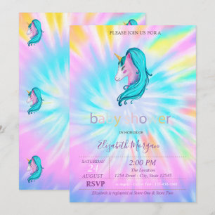 Convite Lindos Unicórnios Estrelas Tie Dye Chá de Bebê