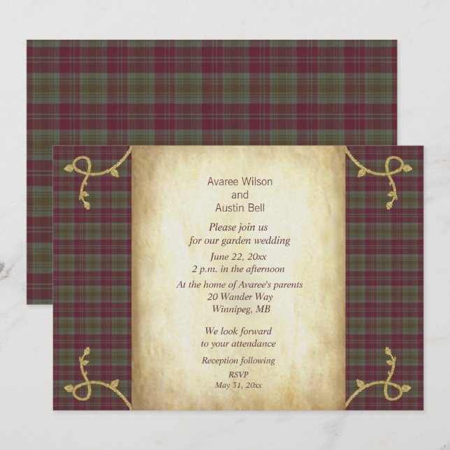 Convite Lindsay Weathered Scottish Tartan Garden Casamento (Frente/Verso)