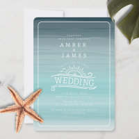 Line Art Beach Wedding Teal Ombre