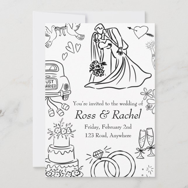 Convite Line Drawn Wedding Invitation  (Frente)