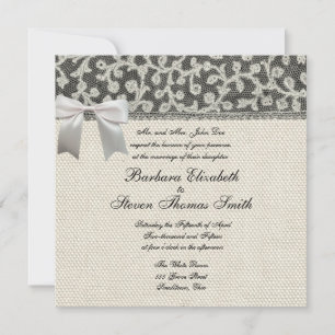 Convite Linen de Convocação Antiquada para Casamento