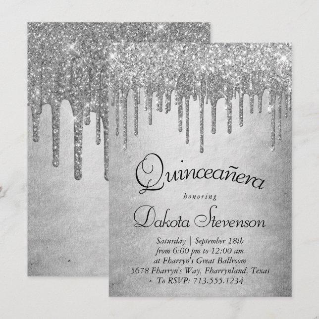 Convite Lingando Largura | Platinum Quinceanera (Frente/Verso)