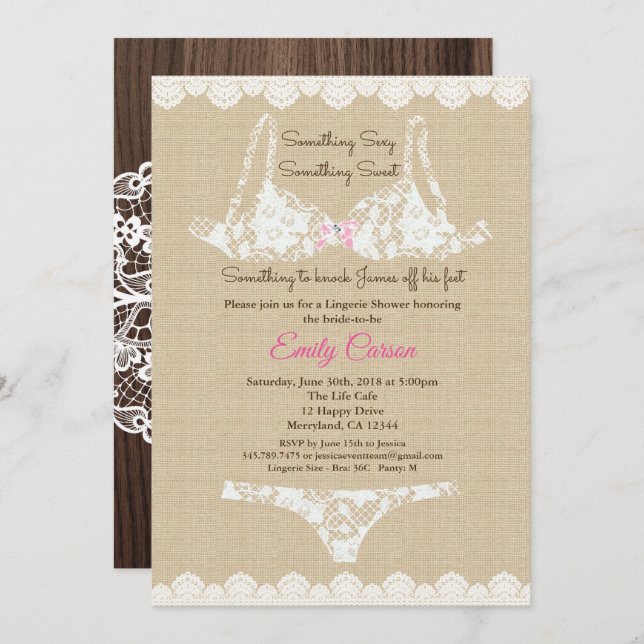 Convite Lingerie chá com churrasco de madeira russa (Frente/Verso)