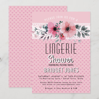 Convite Lingerie Chá de panela Coração Floral Rosa
