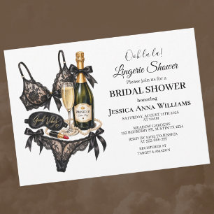 Convite Lingerie de renda preta aquarela, chuveiro de noiv
