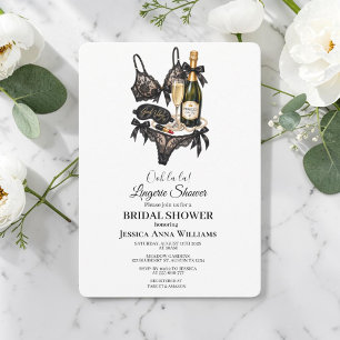 Convite Lingerie de renda preta aquarela para chá de noiva