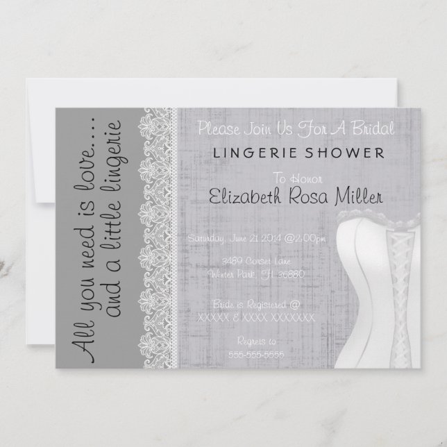 Convite Lingerie Espartilho de Renda Branca Fofa Chuveiro  (Frente)