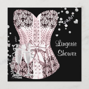 Convite Lingerie Espartilho Preto Rosa Ensaio de Noiva