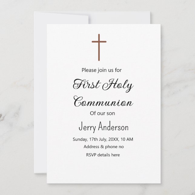 Convite Linha católica de primeira comunhão simples QR mín (Frente)