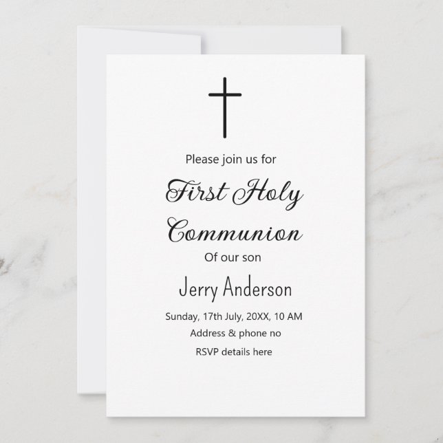 Convite Linha católica de primeira comunhão simples QR mín (Frente)