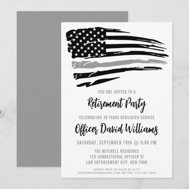 Convite Linha Cinza Fina Oficial Correcional Aposentadoria (Frente/Verso)