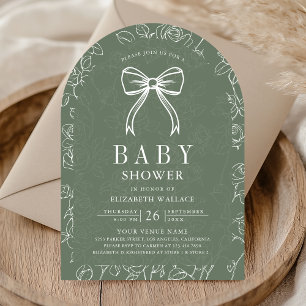 Convite Linha de Arte Verde Salvia Coquette Laço Baby Show