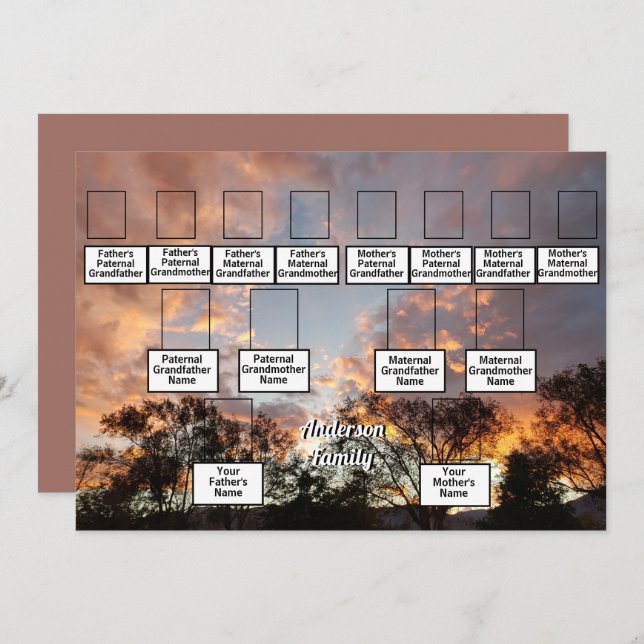 Convite Linha de Árvore de Fotografias de Três Gerações co (Frente/Verso)