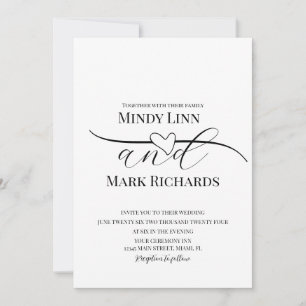 Convite Linha de Coração Romântica Script Preto Verde Casa