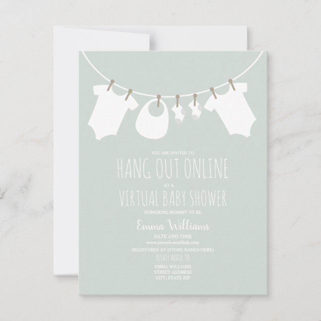 Convite Linha de Fechamento do Chá de fraldas Virtual Blue (Frente)