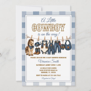 Convite Linha de Roupas de Baby Shower Cowboy Cute Denim