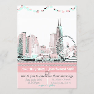Convite Linha do Skyline da Cidade de Chicago Elegante Mod