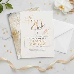 Convite Linha Dourada Floral 20º Aniversário ID1169