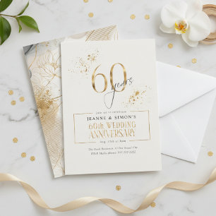 Convite Linha Dourada Floral 60º Aniversário ID1169