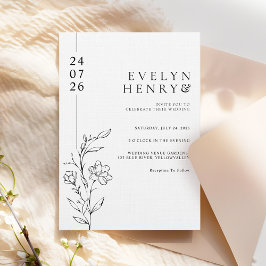 Convite Linha Floral Chic Moderna Casamento Elegante