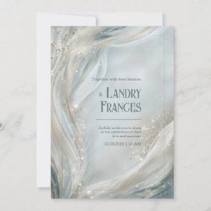 Convite Linha Fluida Dourada Luminosa Casamento em Mármore