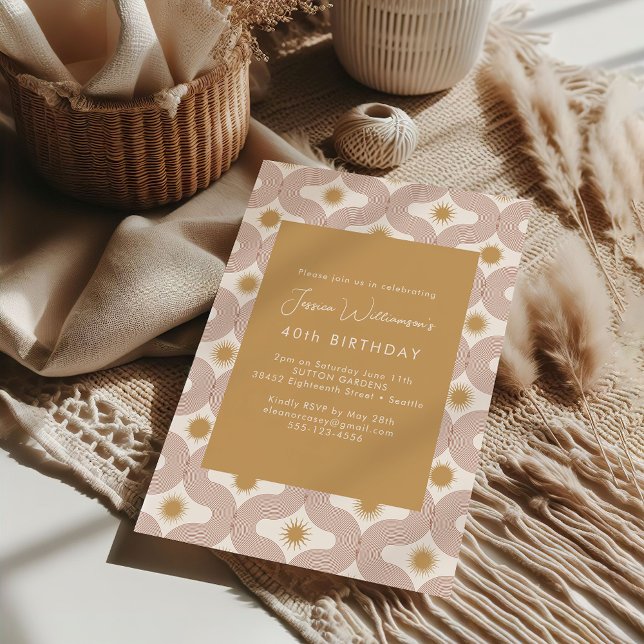 Convite Linha Moderna de Sol e Lua Terracota Dourado Anive (Criador carregado)